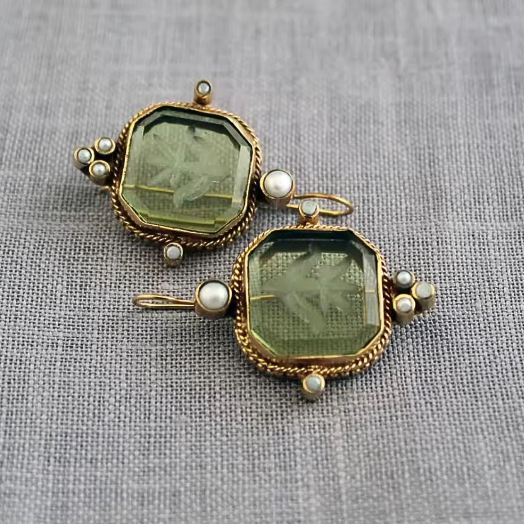 Boucles d'oreilles Maeble Vintage avec pierre verte et perle